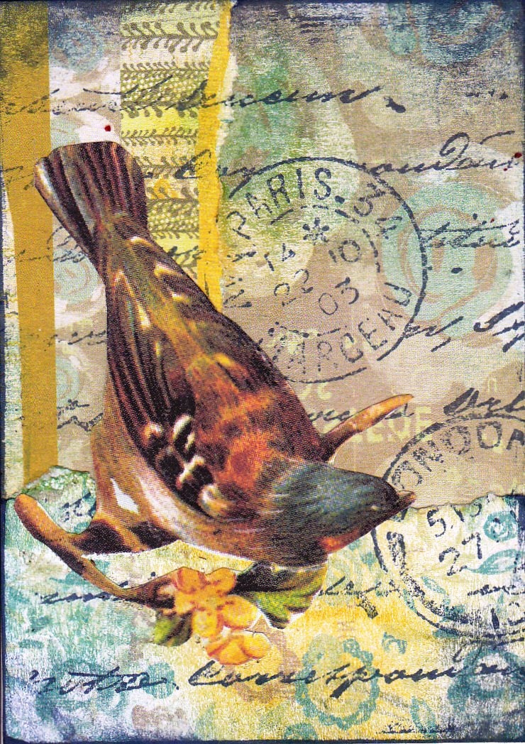 Bird III. An original collaged / mixed media ACEO