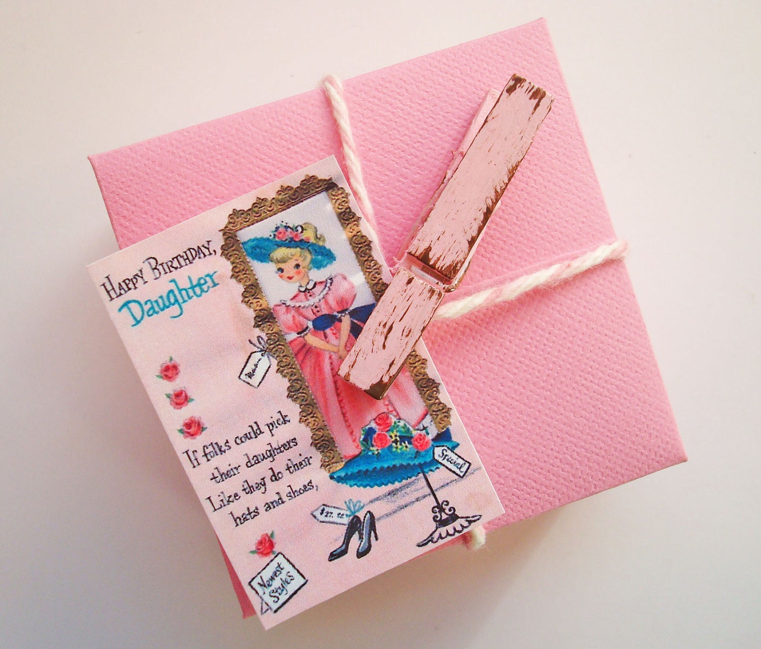 Tea Rose & Chocolate (Pink/Brown) Distressed Mini Clothes Pins - Shabby Chic 6 Pack