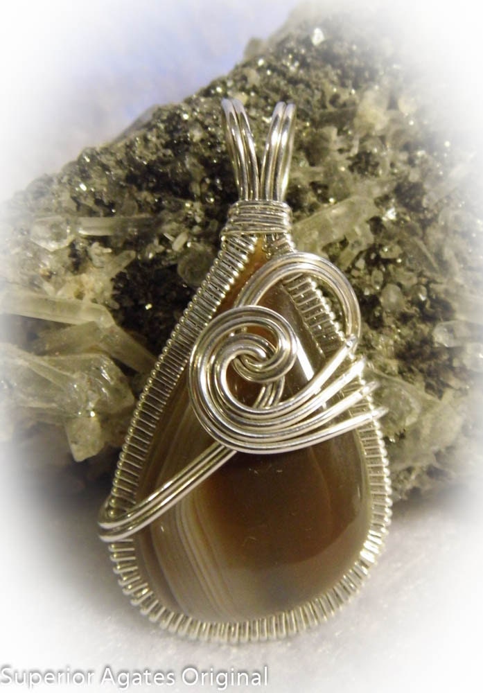 Beautiful Lake Superior Agate Wire Wrapped Pendant