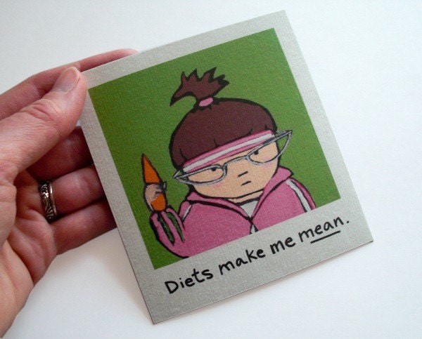 Funny Diet, Magnet, Brunette, 70s Retro Inspired, Diets make me mean