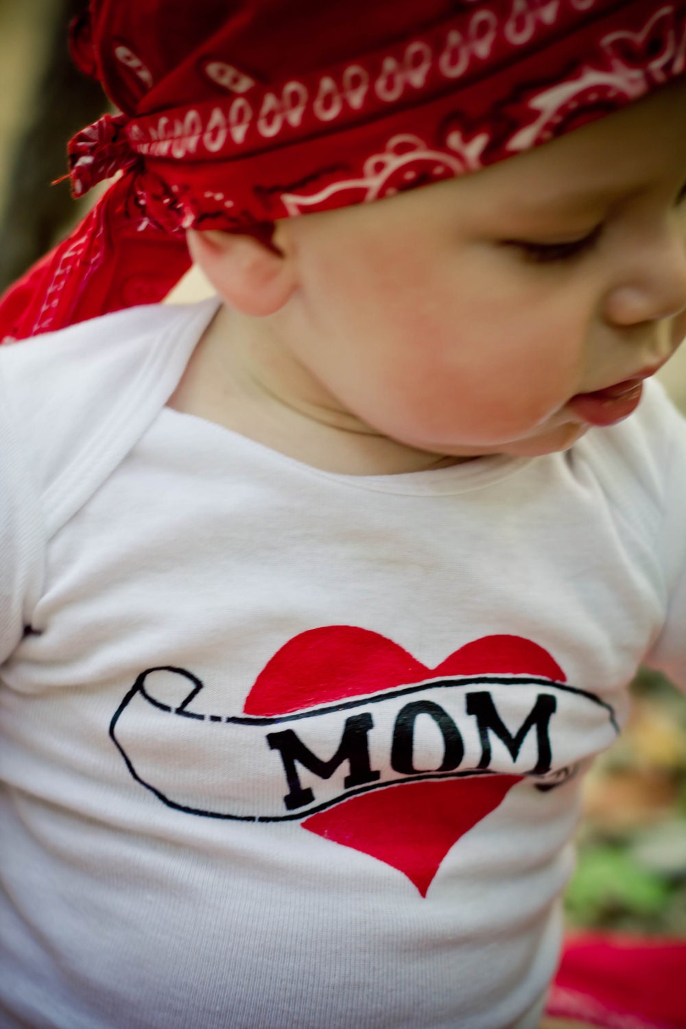 Handpainted Mom Tattoo Baby Bodysuit or Kid's T-Shirt (you pick the size) new mom gift - red and black