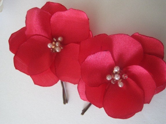 Pink Fuchsia Vibrant color Satin flower pins Handmade