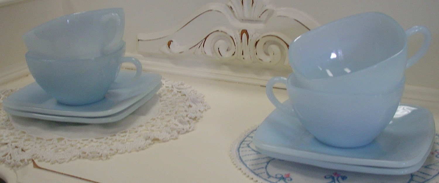 Fire King Charm Azurite Cups And Saucers Set of 4
