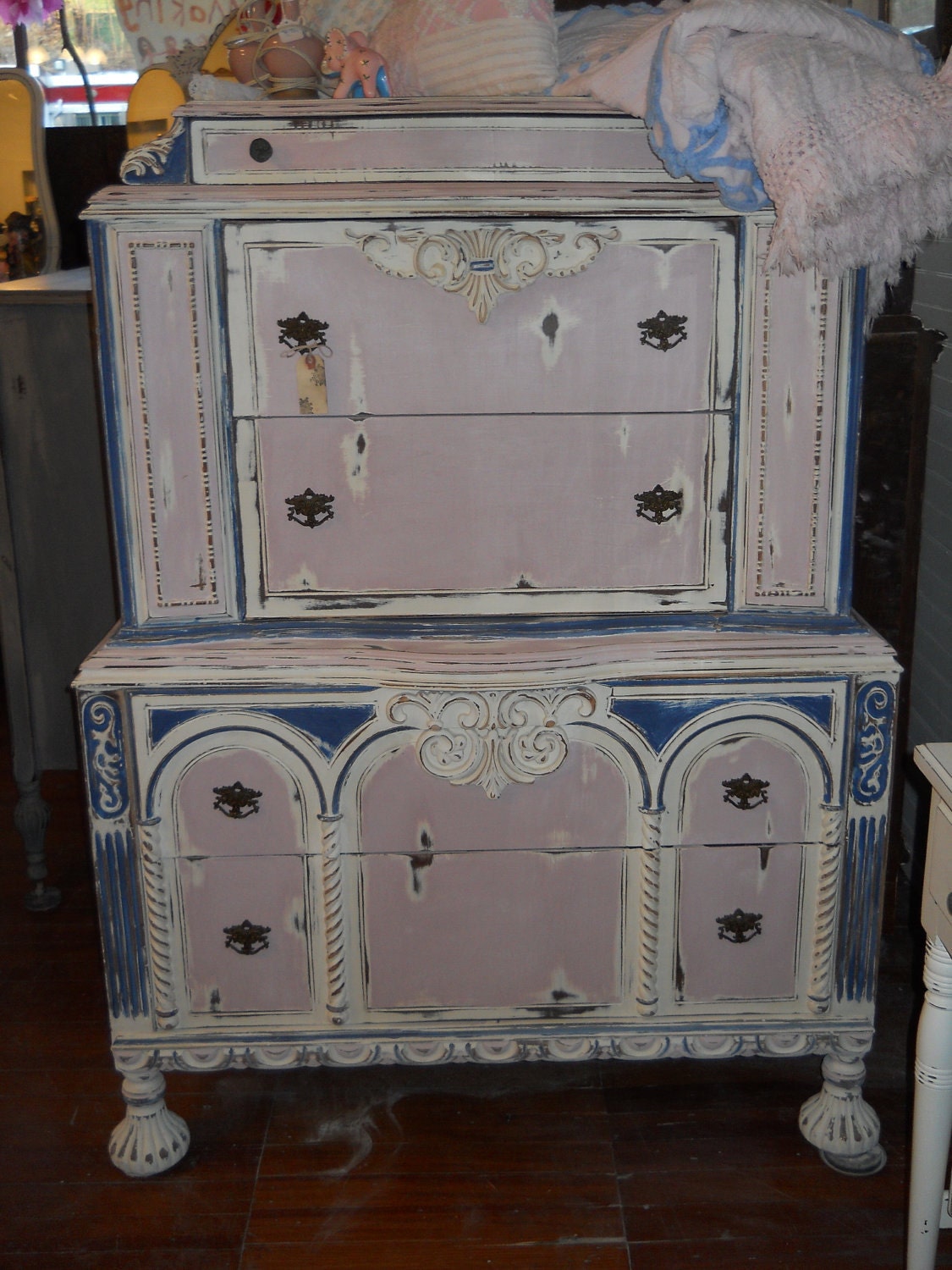 Vintage Shabby Distressed Painted HighBoy Dresser