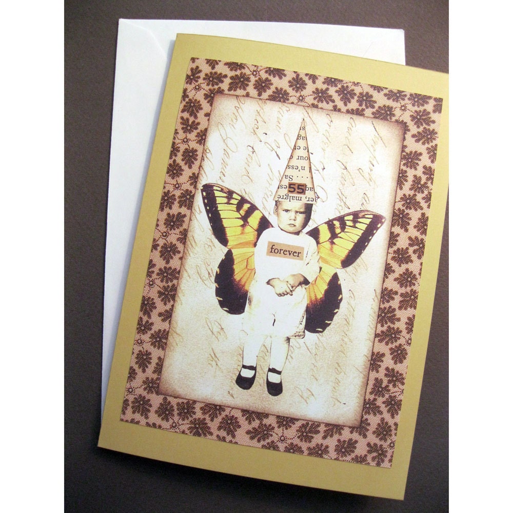 handmade altered art greeting cards - 4 cards - fairies, angels, antique photo collage, wings, crowns, butterflies, script