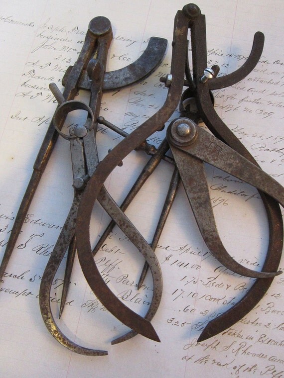 antique CALIPERS and DIVIDERS 5 pieces antique by theartfloozy