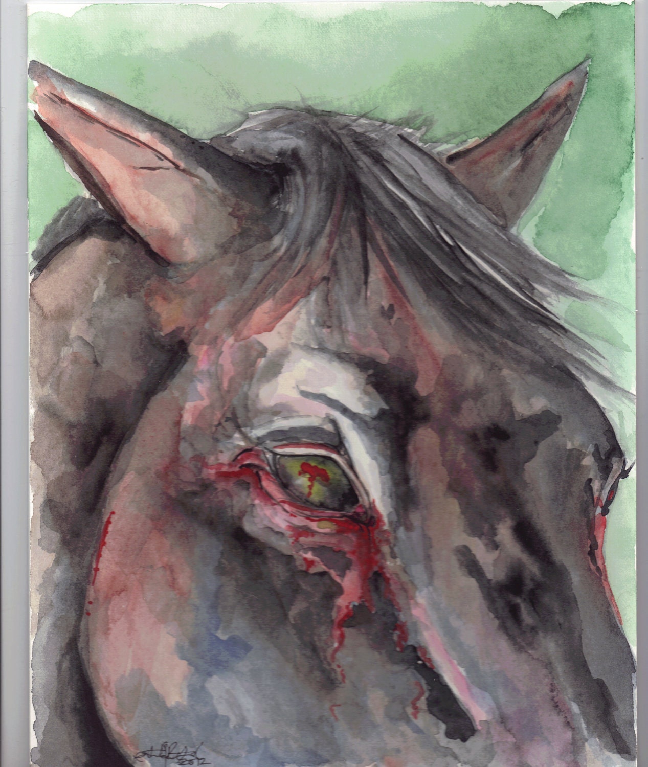 War Horse Painting 8x10 Original watercolor titled What's Left damages of war
