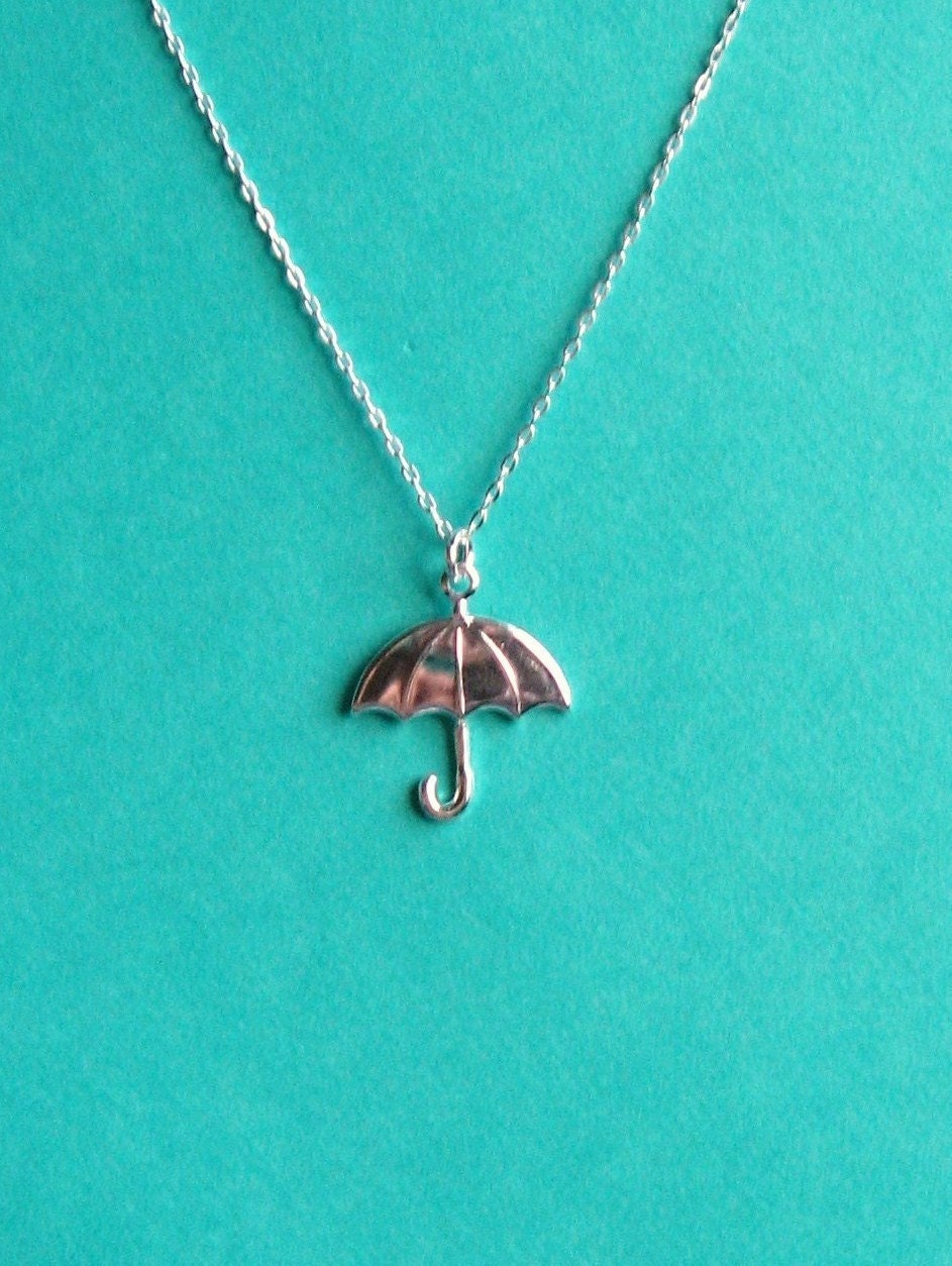Silver umbrella necklace, rain rain go away, whimsical modern jewelry