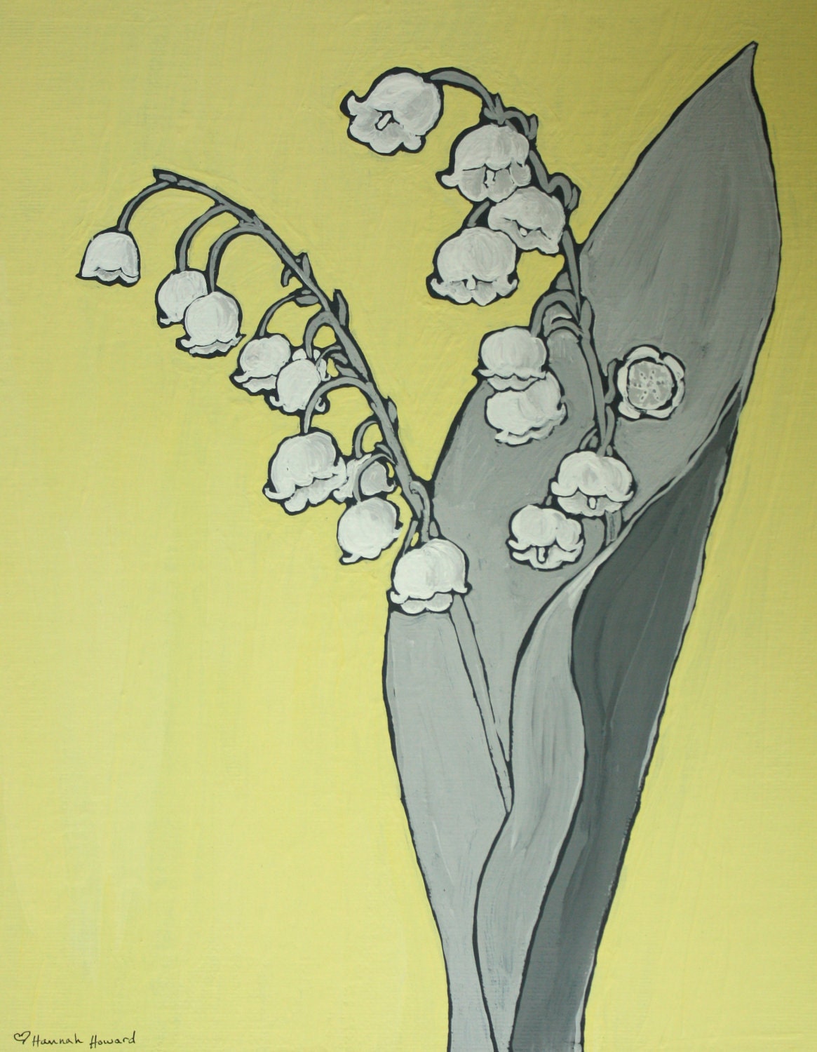 Lily of the Valley: Yellow and Grey- Original OOAK Acrylic Painting 8x10 inches