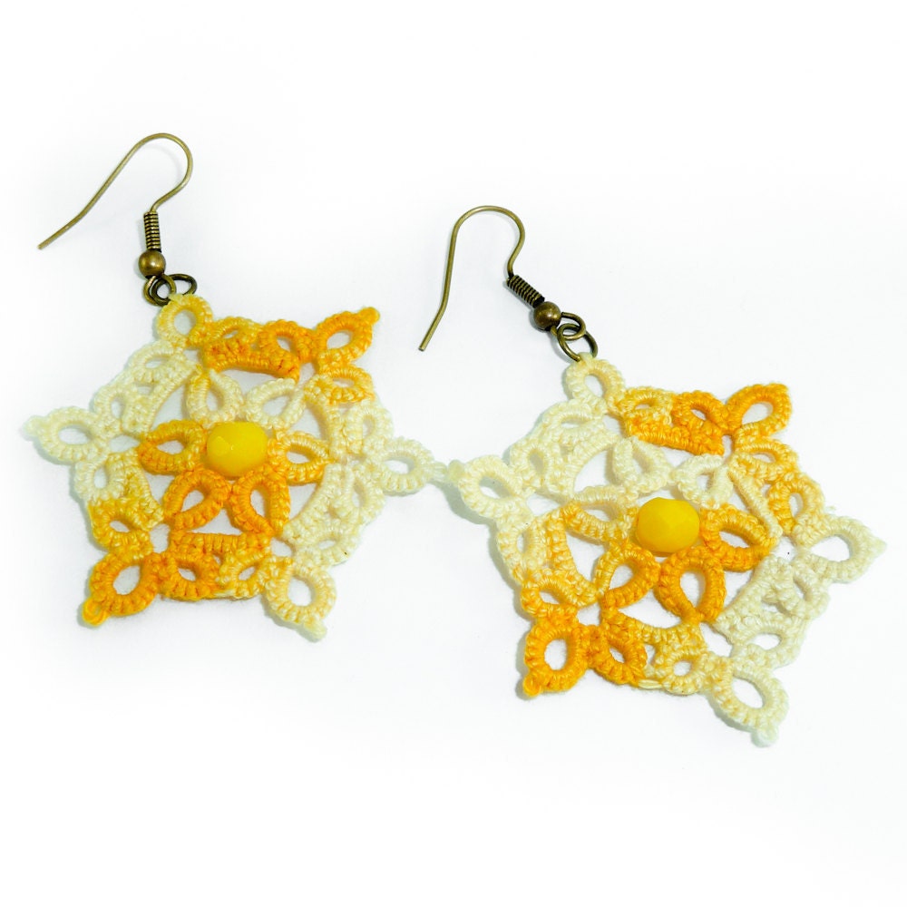 Handmade lace earrings yellow