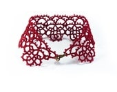 Burgundy oxblood  red cuff bracelet lace bracelet tatting jewelry bracelet lace terracotta - Decoromana