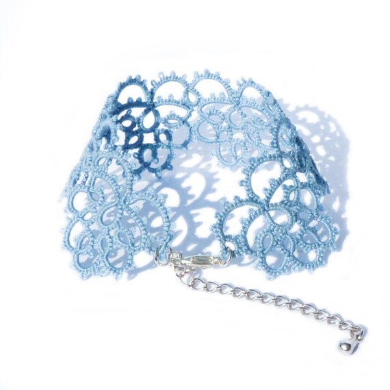 CLEARANCE - Luxurious dusk blue lace bracelet handmade lace cuff