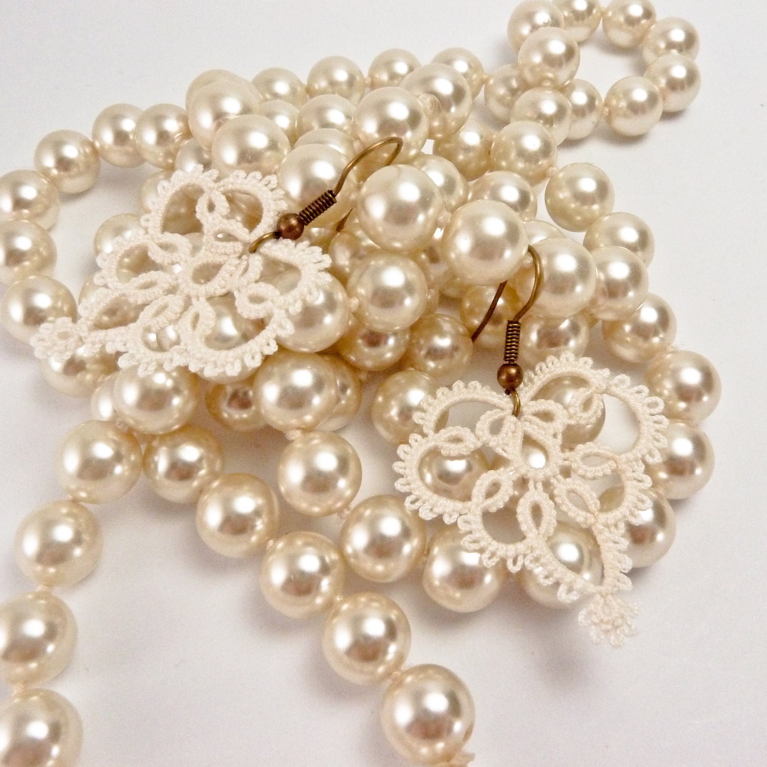 Wedding lace earrings long dangle ivory floral lace earrings - wedding lace jewelry - bridesmaid lace earrings