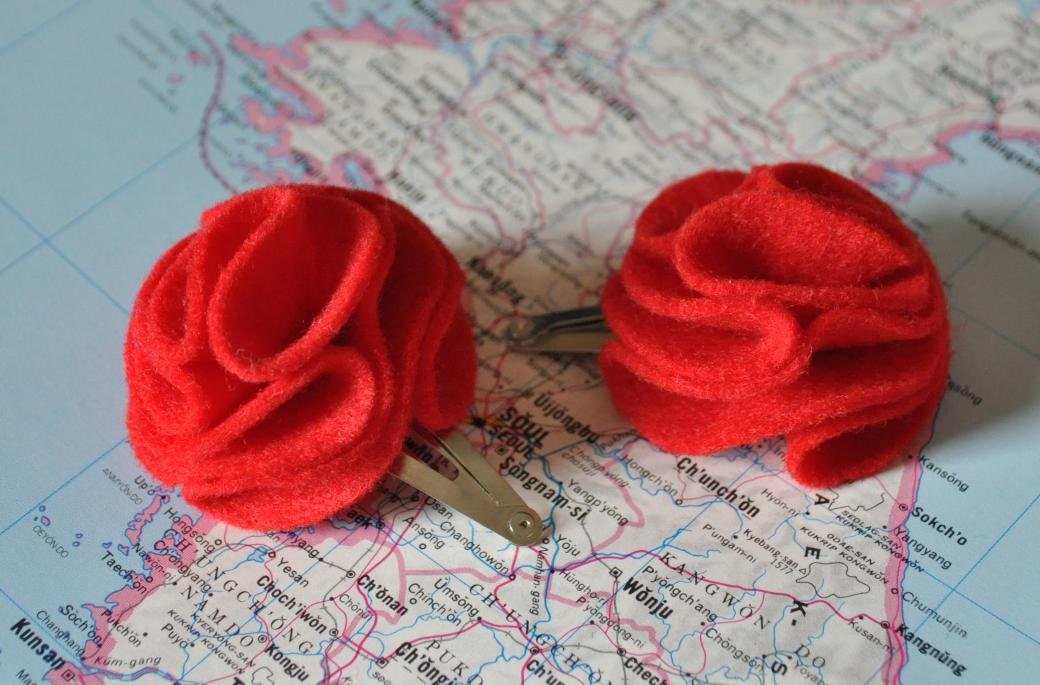 Red Felt Hair Clips