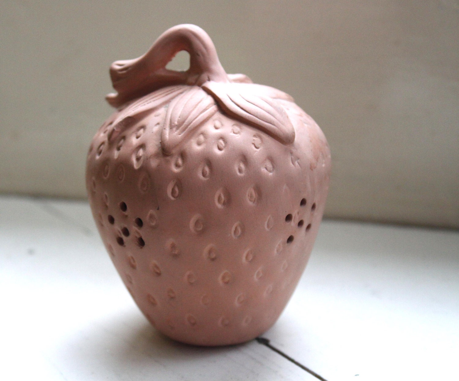 MAY 10% SALE Clay strawberry terracotta pomander  fragrance, pomander, fruit, rustic 80s 1980s