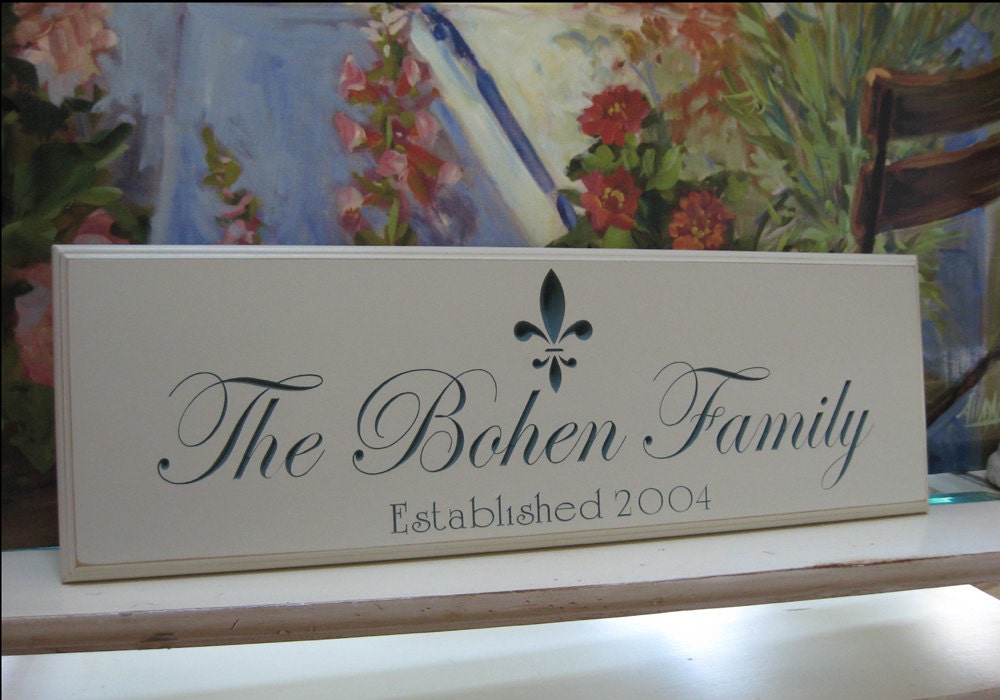 Wedding Name Sign with fleur de lis Logo Great one of a kind Cottage Style Gift... 8x24