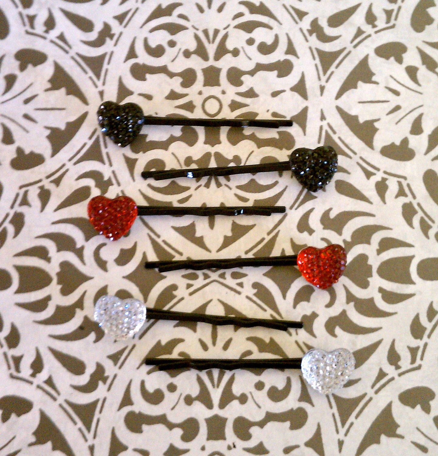 CLEARANCE SALE 50% OFF Glittery Heart Hair Pins: Set of Three