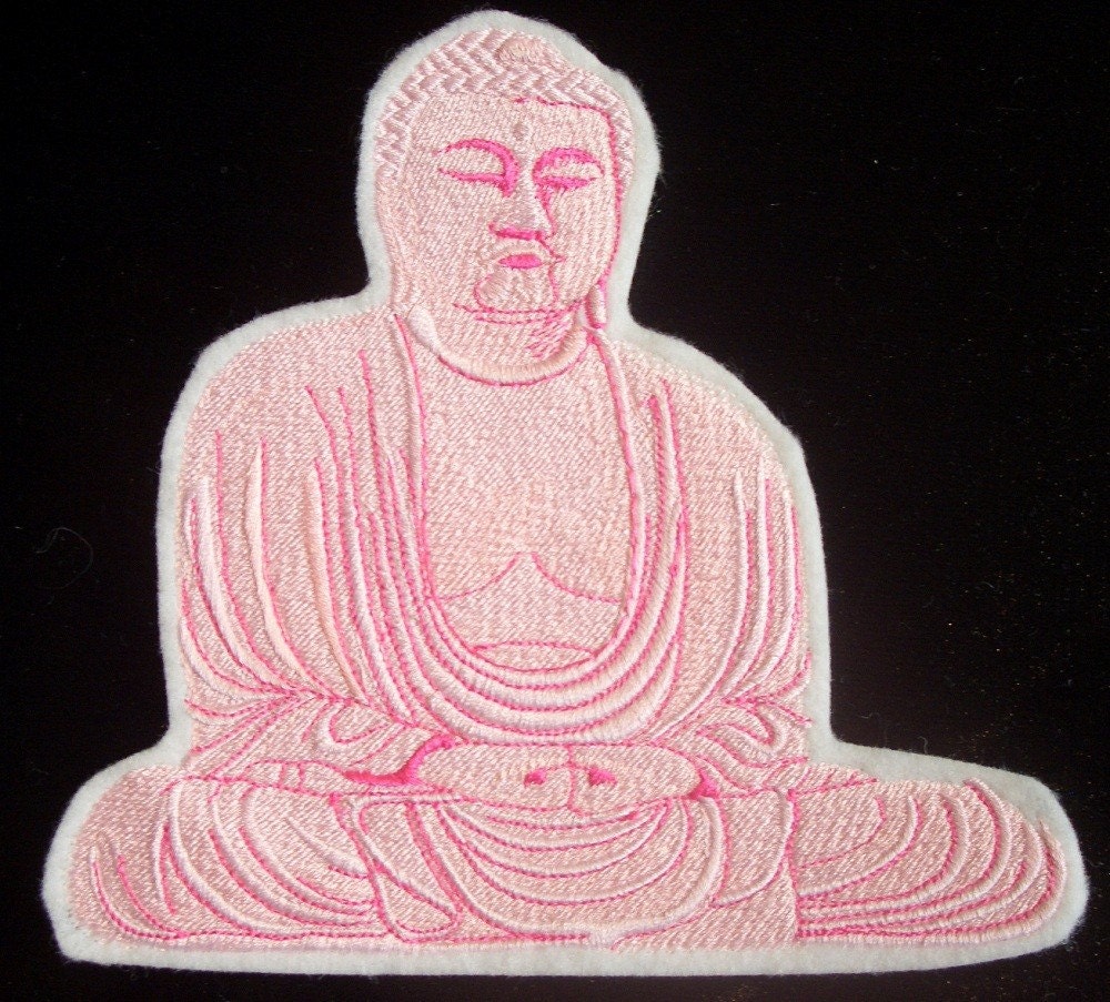 6.5 inch Pink Buddha embroidered iron on patch