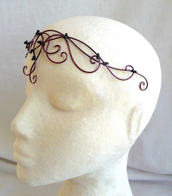 Burgundy wine wire circlet, womens, accessories, headband, handmade