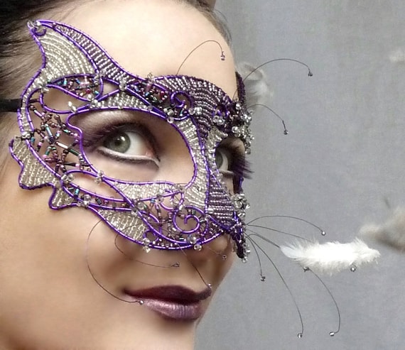Cat masquerade mask, purple, womens, costume, accessories, handmade