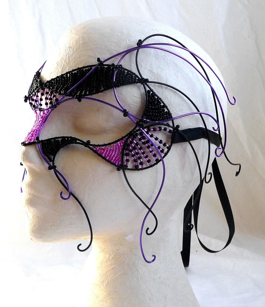 Cyber goth masquerade mask, purple, black, handmade