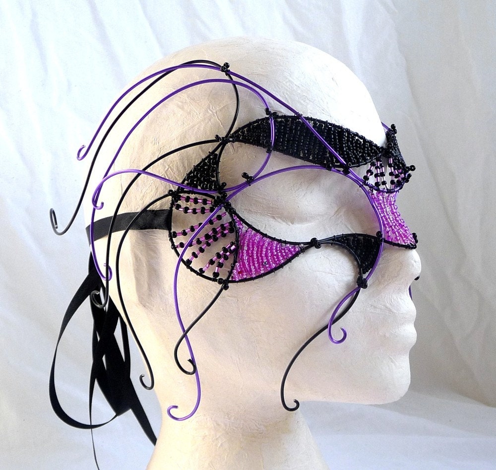 Cyber goth masquerade mask, purple, black, handmade