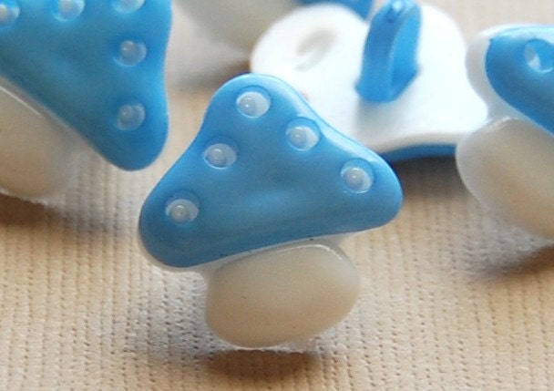 Blue Mushroom Shaped Buttons - plastic sewing button w/ shank - 8pcs