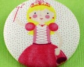 Large Princess Sewing Button - Handmade, Fabric Covered  Princess- 2 inch