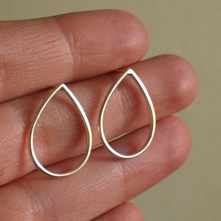 Sterling Teardrop Earrings - Large Open Sterling Silver Shape Jewelry - Post Earrings