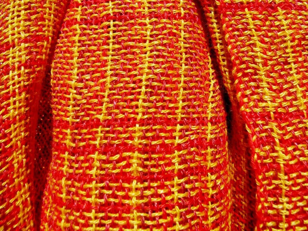 Handwoven Red And Yellow Linen Flax Scarf (Shawl)