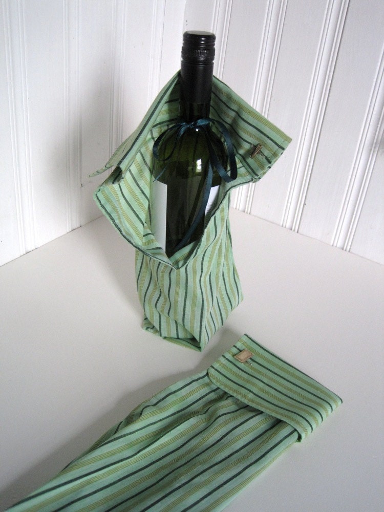 Bottle Gift Bag - Reusable Gift Bag - Liquor Bottle Bag - Recycled Shirt with Cuff Links