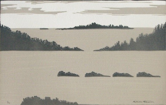 Grey Coast Landscape - Original Linocut Print (LAST ONE)