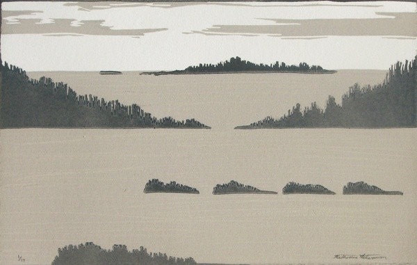 Grey Coast Landscape - Original Linocut Print (LAST ONE)