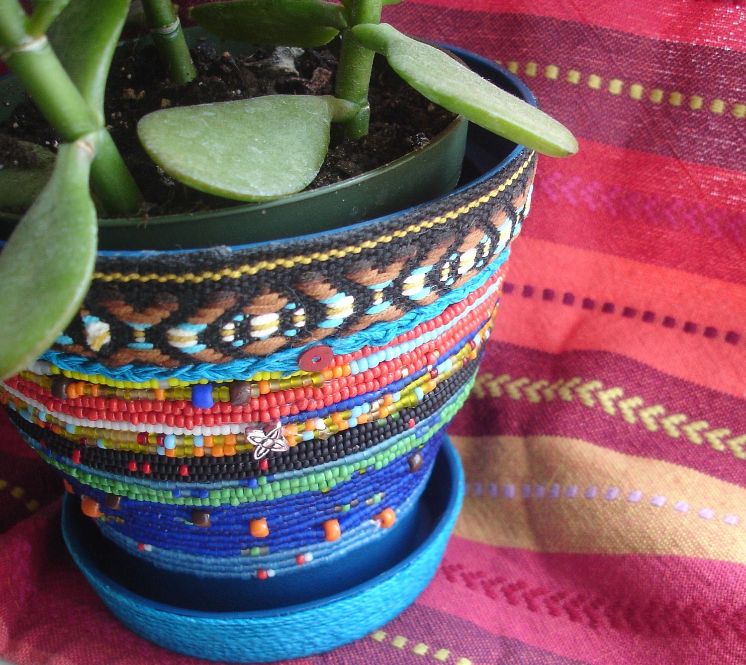 Hand Beaded Flower Pot OOAK