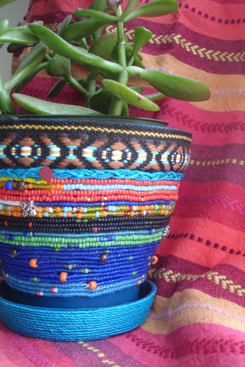 Hand Beaded Flower Pot OOAK
