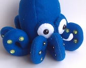 Stuffed Octopus plush toy blue with green suckers