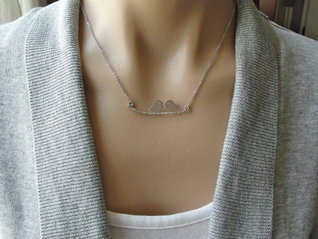 Silver Tweeting on a Branch - lovebirds, gift, graduation, daughter, wife, sister, friend, birthday, romantic, bridesmaid