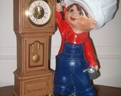 VINTAGE 70s WIND UP CLOCK WITH LITTLE REPAIRBOY AND ALARM