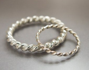 Twist Wedding Ring Set in Sterling Silver, 1.6 and 3mm wide - available in gold by special request