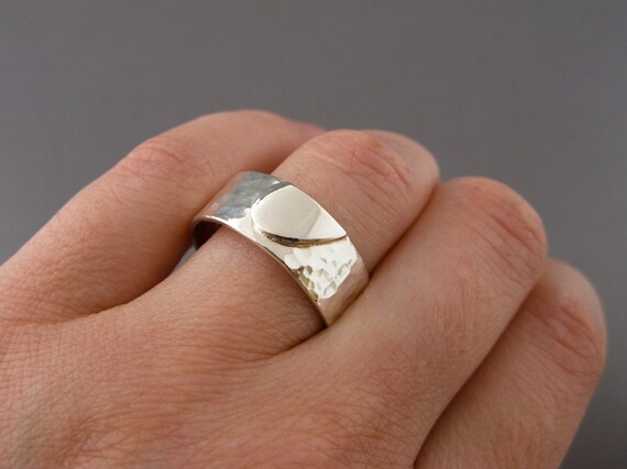 Extra Wide Heart Wedding Band Set - We Hold One Heart in Hammered Sterling Silver