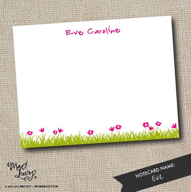 EVE - personalized flat notecard set  (10 notecards & 10 envelopes) - flowers
