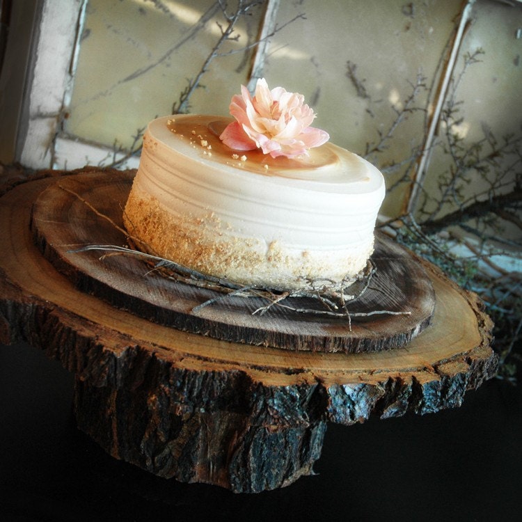 17 inch Large Rustic Wood Tree Slice Cake Stand