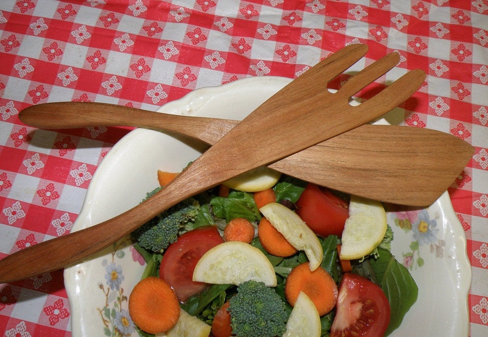 Salad Tongs Set Cherry Wood