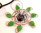 Spider Web and Leaves Pendant Small Round
