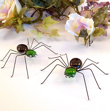 Green and Black Spiders Two Handmade