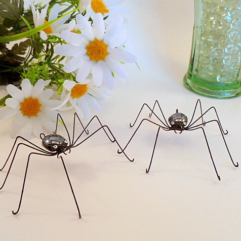 Large Black Spiders Hanging Two Handmade