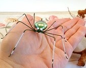 Two Green and White Spiders Hanging Handmade