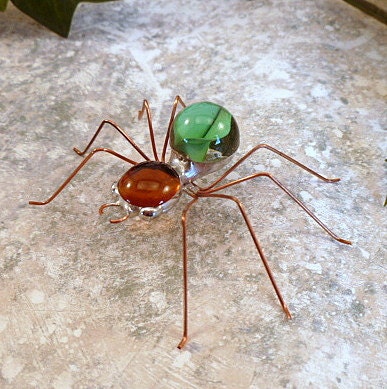 Handmade Five Small Brown and Green Spiders