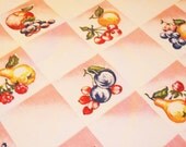 50s Pink Tablecloth with Cherries, Apples & Strawberries
