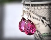 Swarovski Crystal Fuchsia Earrings in Silver Plate